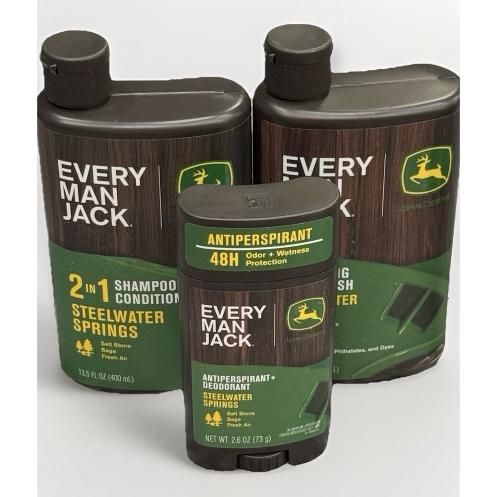 Every Man Jack John Deere Shampoo/Conditioner Body Wash Deodorant Steelwater Spr